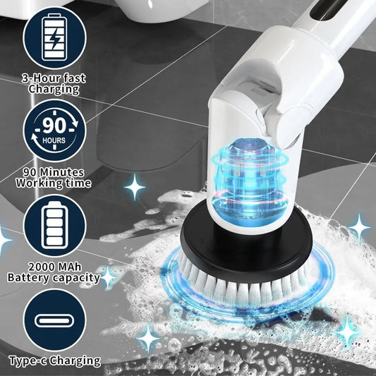 Electric Spin Scrubber - 8-in-1 Rechargeable Wireless Cleaning Brush