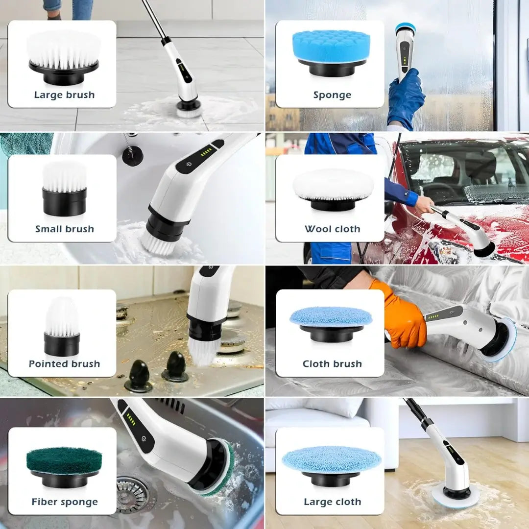 Electric Spin Scrubber - 8-in-1 Rechargeable Wireless Cleaning Brush